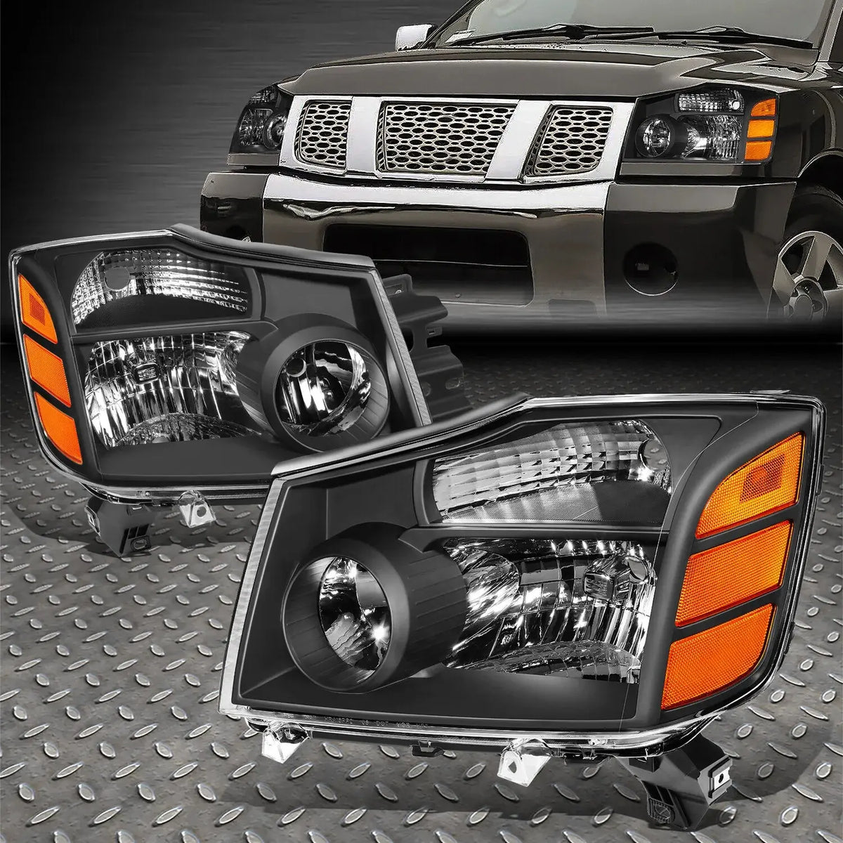 0415 Nissan Titan Armada Black Housing Amber Corner Headlight Head La