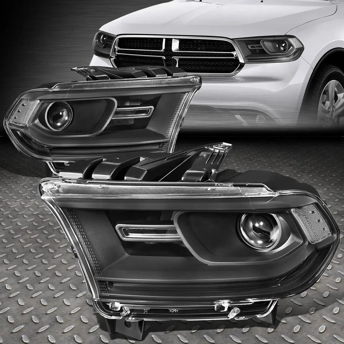 1420 Dodge Durango Black Housing Clear Corner Projector Headlight Hea