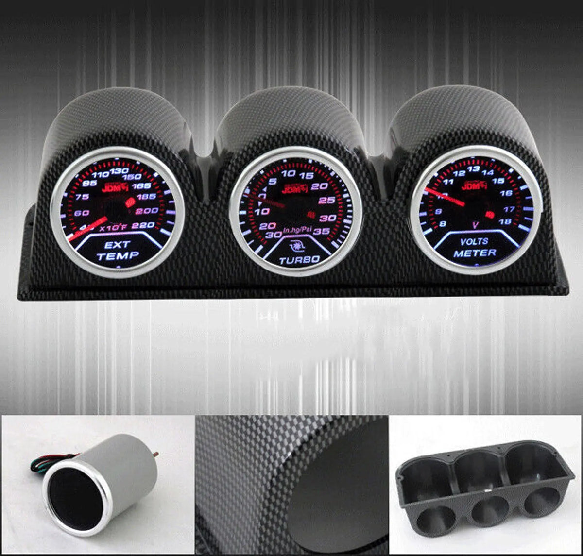 2" Jdm Gauges Gas Temp + Turbo Boost + Tachometer + Pod Holders