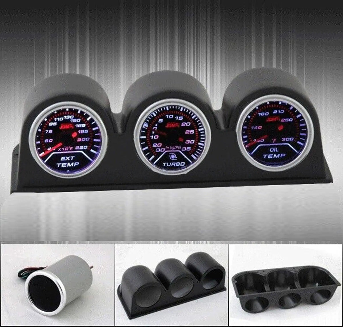 2" Jdm Gauges Gas Temperature + Turbo Boost + Oil Temp + Pods
