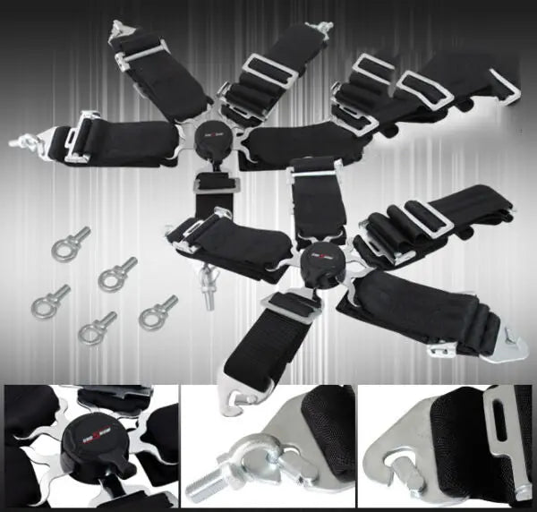 3" Pair Nylon Jdm Five Point Cam Lock Seat Belts Twist Lock Harness Bl