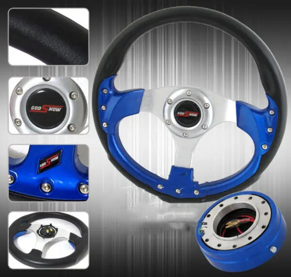 320Mm Jdm Type R Style Leather Steering Wheel W/ 1.5" Slim Quick Release & Horn Dynamic