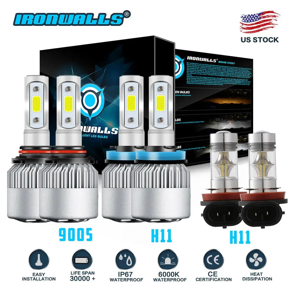 IRONWALLS H11 LED Headlight Kit Low Beam Bulbs Super Bright