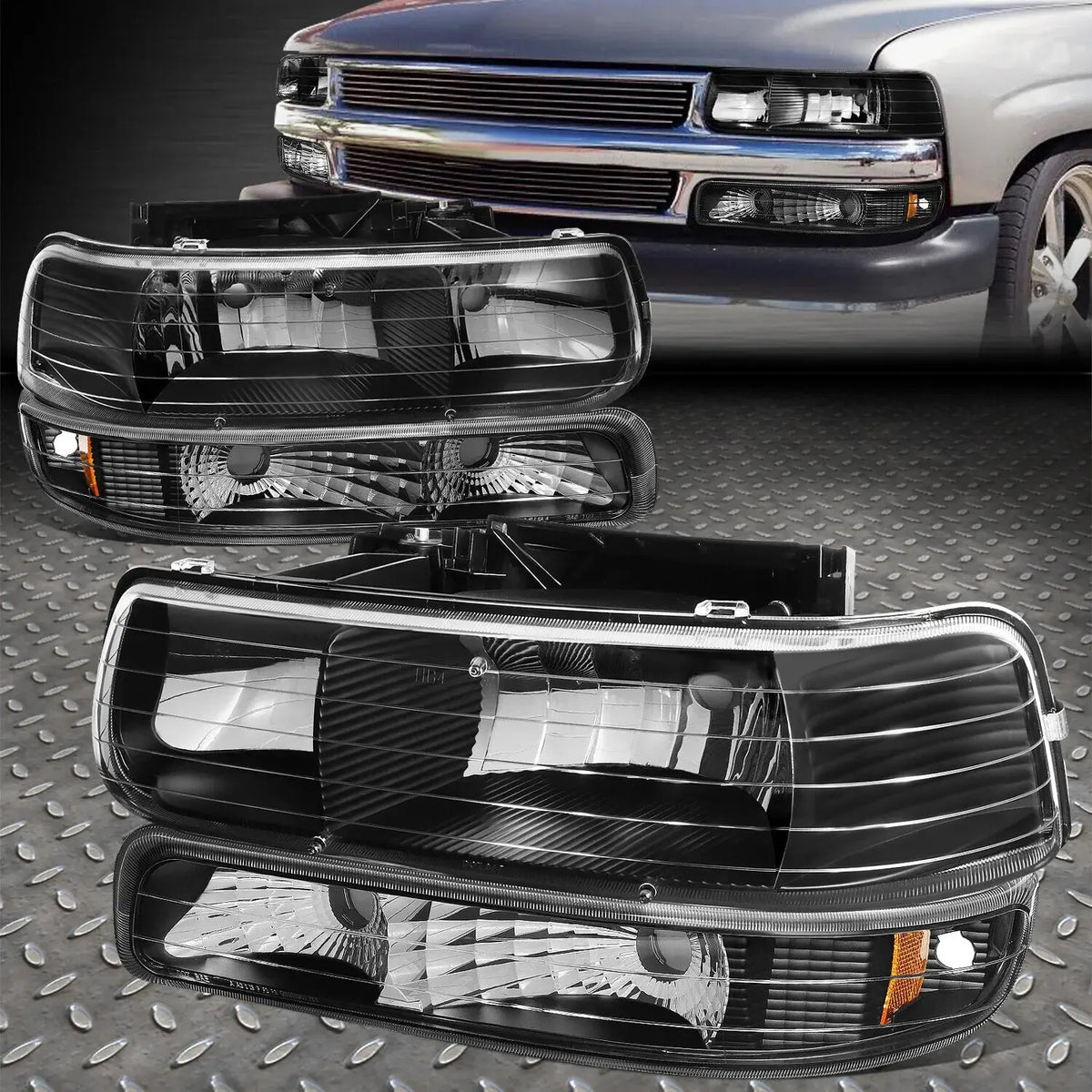 SMD LED Halo Projector Headlight Bumper Light In Black Housing Clear Lens Made Compatible 1999 2002 Chevrolet Chevy Silverado 00 06 Suburban Tahoe