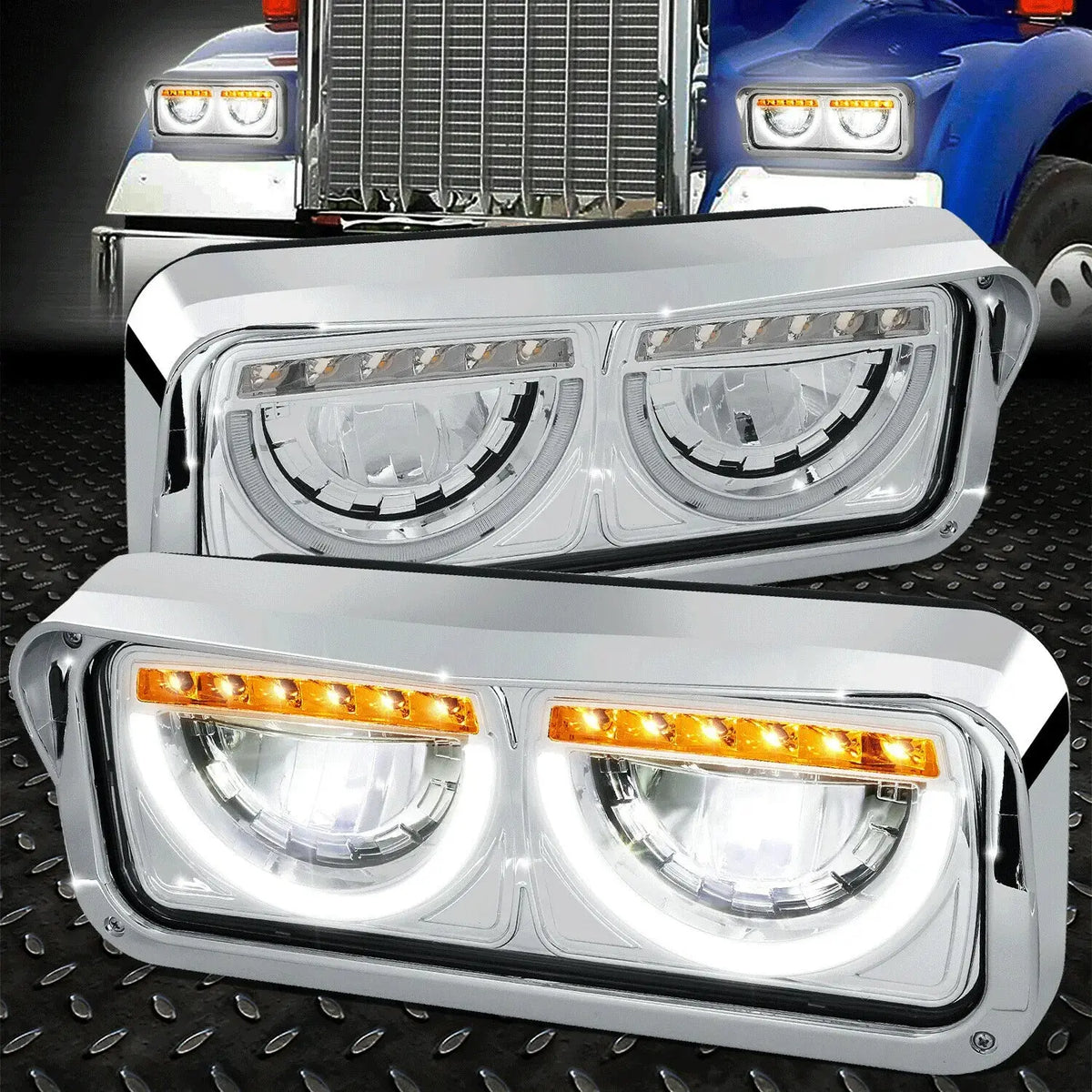 [Dual Led Drl+Signal]8119 Peterbilt Western Star Chrome Housing Headl
