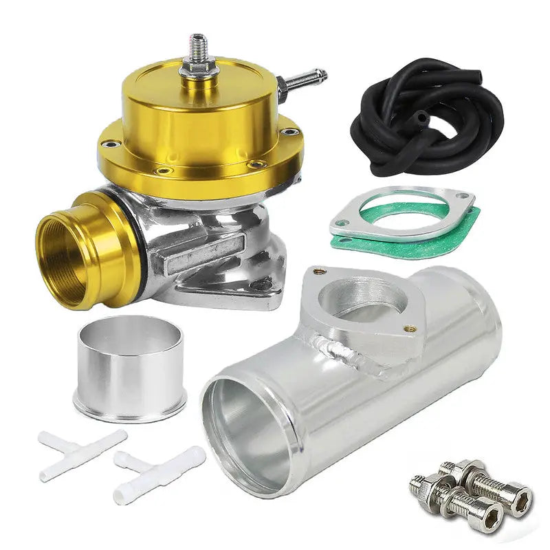 JDM TYPES TURBO/CHARGER GOLD BLOW OFF VALVE BOV+ALUMINUM FLANGE PIPE Dynamic Performance Tuning