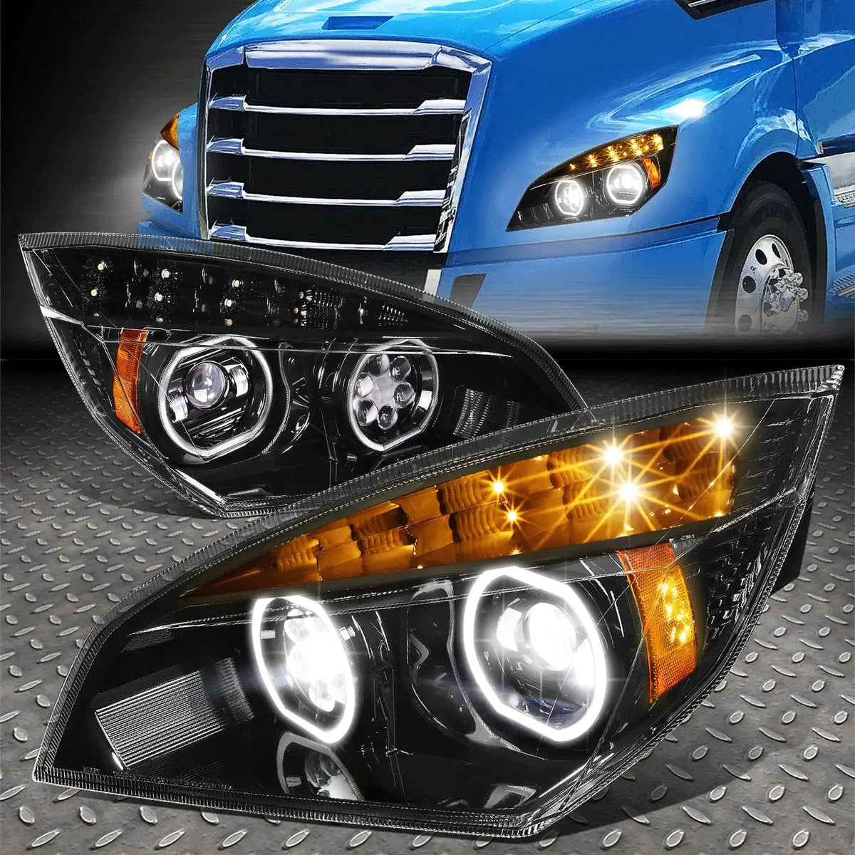 [Led Halo Drl+Signal]1821 Freightliner Cascadia Projector Headlights