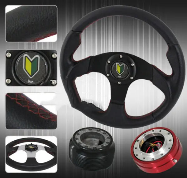 Z32/S13/S14 320Mm 6 Hole All Black Steering Wheel+Quick Release+Hub Adapter Jdm Dynamic