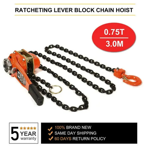 0.75 Ton Lever Block Chain Hoist 3M 10ft Chain Ratchet Lever Hoist with Hook ECCPP