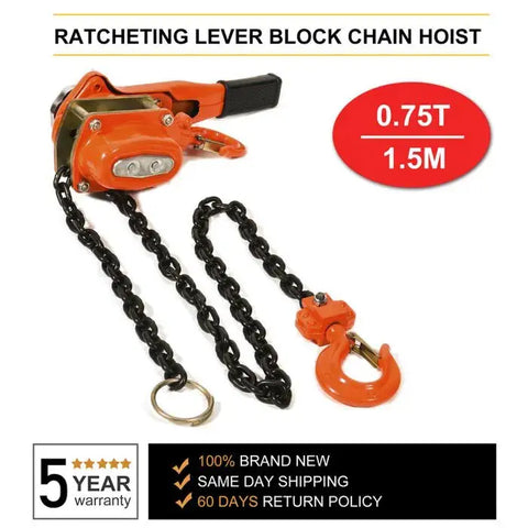 0.75 Ton Lever Block Chain Hoist 5ft Chain Hoist Ratchet Lever Hoist with Hook ECCPP