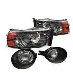 02-05 Ram Black Headlamps Head Lights+Bumper Fog Lamps+Bezel+Switch+Bulbs DNA MOTORING