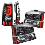 03-07 Chevy Silverado Black Crystal Headlight+Bumper+3D Led Bar Tail Lamp DNA MOTORING