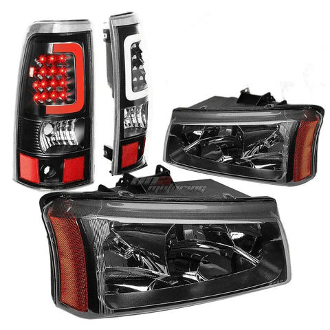 03-07 Chevy Silverado Black Crystal Headlight+Corner+3D Led Bar Tail Lamp DNA MOTORING