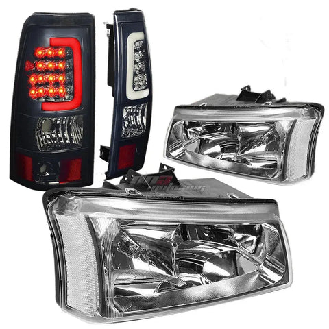 03-07 Silverado Chrome+Clear Corner Headlight+Smoked 3D Led Bar Tail Lamp DNA MOTORING