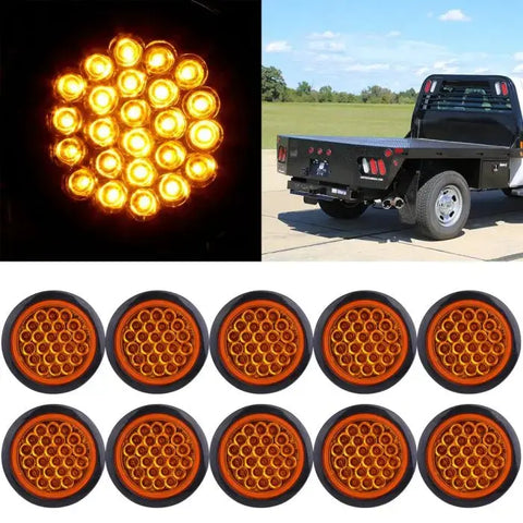 10X 4 inch Round Truck Trailer Tail Light Turn Reverse Backup Lamp Amber 24 LED ECCPP