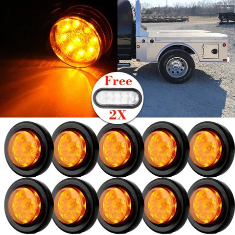 10X Amber 2 inch Round 9 LED Side Marker tail Light + 6'' Stop Brake Light ECCPP