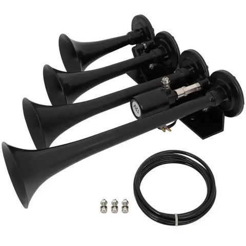135dB 12v 4 Trumpets Solenoid Black Air Horn Kit For Truck Car SUV ECCPP