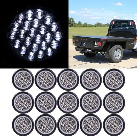 15X 4 inch Round Truck Trailer Tail Light Turn Reverse Backup Lamp White 24 LED ECCPP