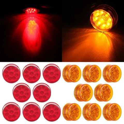 16x Red+Amber 2 inch Round Side Marker Turn Signal Tail Light 9 LED for pickup ECCPP