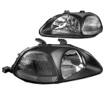 1996-1998 Honda Civic Ek Ej Em Black Housing Clear Corner Headlight Lamps DNA MOTORING