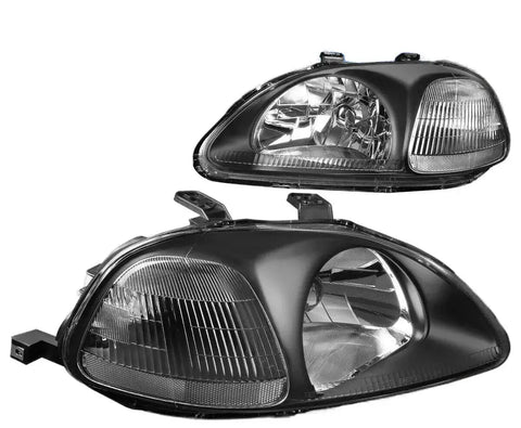 1996-1998 Honda Civic Ek Ej Em Black Housing Clear Corner Headlight Lamps DNA MOTORING