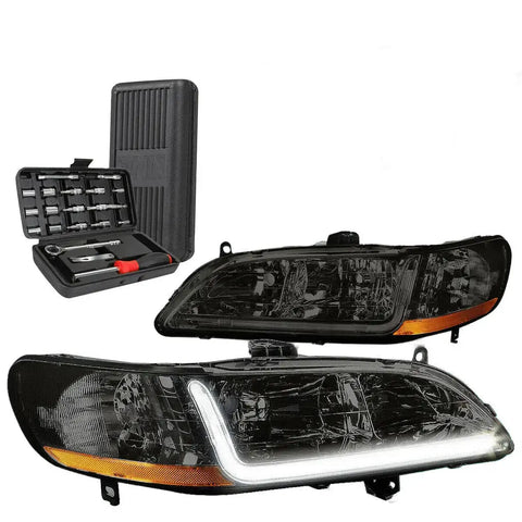 1998-2002 Honda Accord Led Drl Smoked Housing Amber Signal Headlights+Tools DNA MOTORING