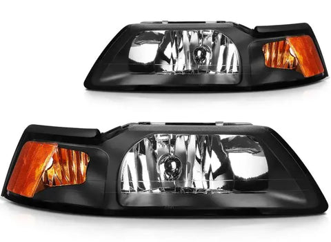 1999-2004 Ford Mustang Headlights Assembly Driver and Passenger Side Black Housing ECCPP
