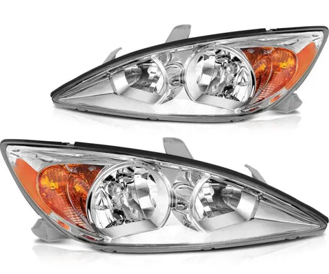2002-2004 Toyota Camry Headlights Assembly Driver and Passenger Side Chrome Housing ECCPP