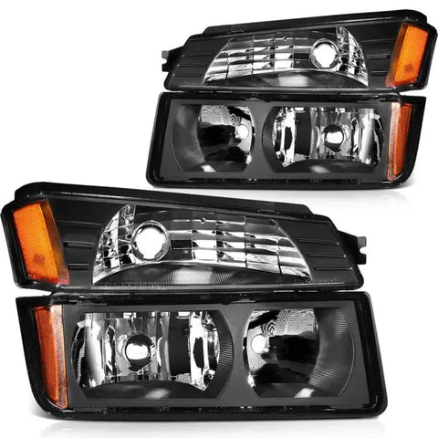 2002-2006 Chevy Avalanche 1500 2500 Headlights Assembly Driver and Passenger Side Black Housing ECCPP
