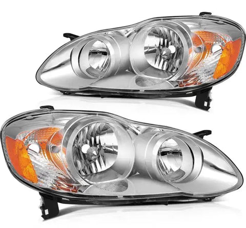 2003-2008 Toyota Corolla Headlight Assembly Driver and Passenger Side Chrome Housing ECCPP