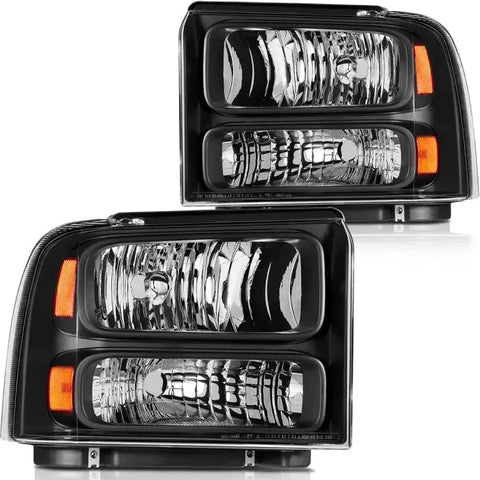 2005-2007 Ford F250 F350 Headlights Assembly Driver and Passenger Side Black Housing ECCPP