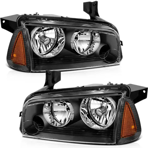 2006-2010 Dodge Charger Headlights Assembly Driver and Passenger Side Black Housing ECCPP
