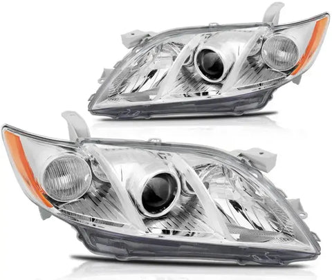 2007-2009 Toyota Camry Headlights Assembly Driver and Passenger Side Chrome Housing ECCPP