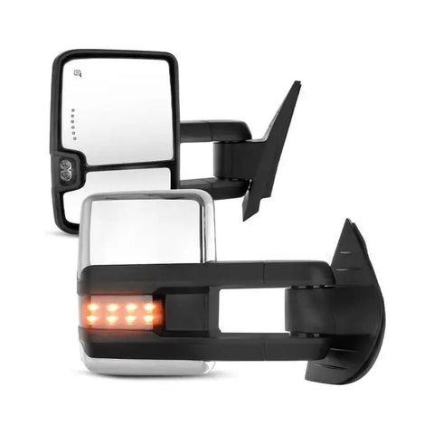 2007-2014 Chevy Silverado GMC Sierra Tow Mirrors Chrome Mirror Housing Power Heated Signal Light Pickup Pair Mirrors ECCPP