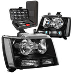 2007-2014 Chevy Suburban Tahoe Black Housing Clear Side Headlights+Tools DNA MOTORING