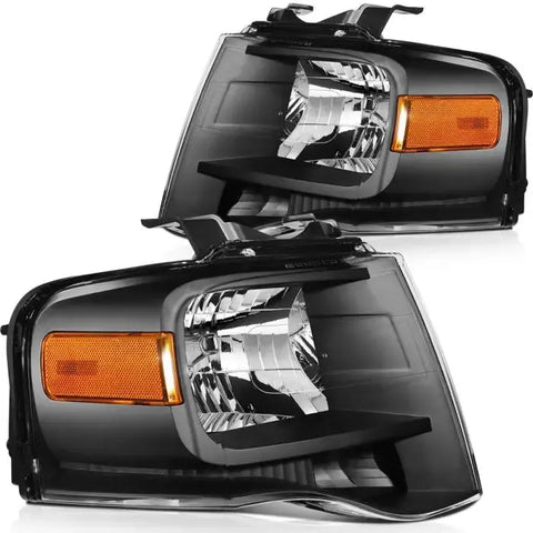 2007-2014 Ford Expedition Headlights Assembly Driver and Passenger Side Black Housing ECCPP