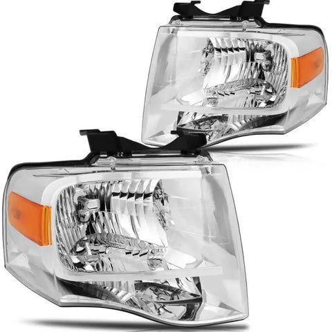 2007-2014 Ford Expedition Headlights Assembly Driver and Passenger Side Chrome Housing ECCPP