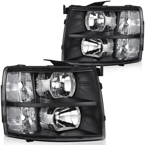 2007 Chevy Silverado 1500 2500 3500 Black Housing Headlights Assembly Driver and Passenger Side ECCPP