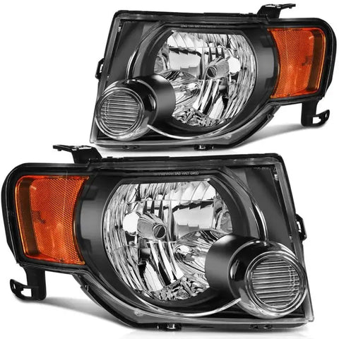 2008-2012 Ford Escape Headlights Assembly Driver and Passenger Side Black Housing ECCPP