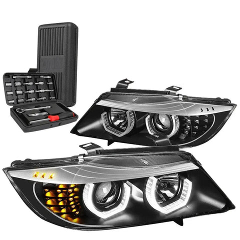 2009-2012 Bmw 3-Series 3D Led U-Halo 4-Door Projector Headlights+Tools Gray DNA MOTORING