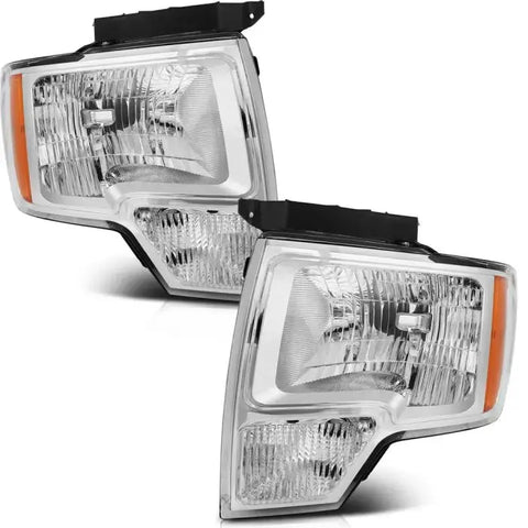 2009-2014 Ford F150 Headlights Assembly Driver and Passenger Side Chrome Housing ECCPP