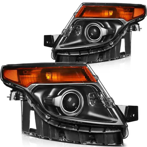 2011-2015 Ford Explorer Headlights Assembly Driver and Passenger Side Black Housing ECCPP