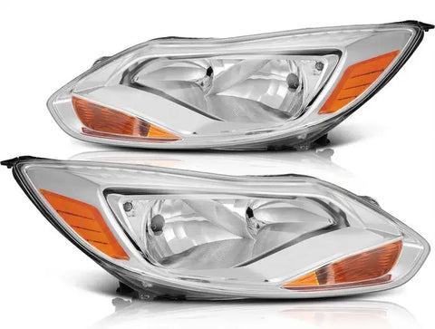 2012-2014 Ford Focus Headlight Assembly Driver and Passenger Side Chrome Housing ECCPP