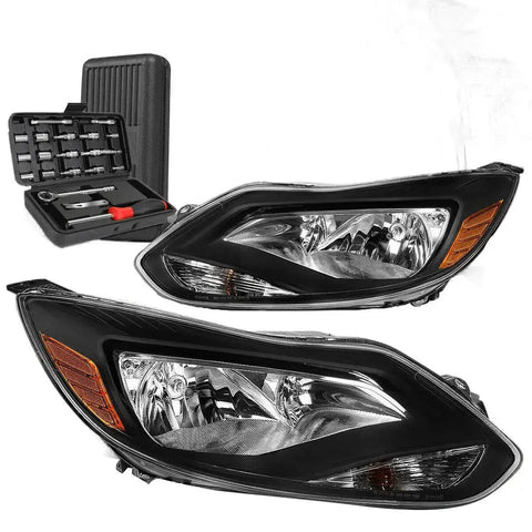 2012-2014 Ford Focus Mkiii Black Amber Signal Headlights Head Lamps+Tools DNA MOTORING