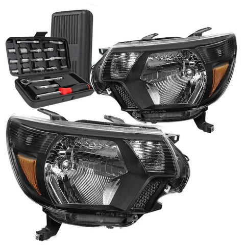 2012-2015 Toyota Tacoma Black Housing Amber Corner Signal Headlights+Tools DNA MOTORING