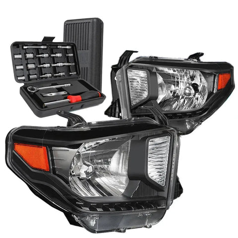 2014-2020 Toyota Tundra Pickup Black Housing Amber Side Headlight Lamp+Tools DNA MOTORING