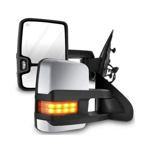 2015-2017 Chevy Silverado 2500 GMC Sierra Towing Mirrors Power Heated LED Signal Chrome Cover Mirror Driver & Passenger Side ECCPP