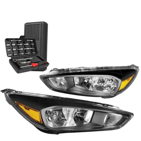 2015-2018 Ford Focus Black Housing Amber Side Headlights Head Lamps+Tools DNA MOTORING
