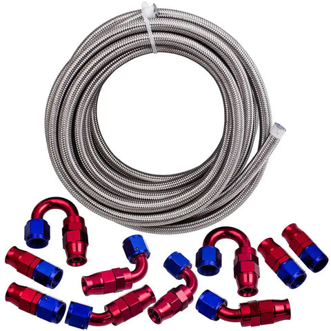 20FT 8AN AN8 PTFE Stainless Steel Braided Oil Gas Fuel Line + 10pcs Hose Kit MAXPEEDINGRODS