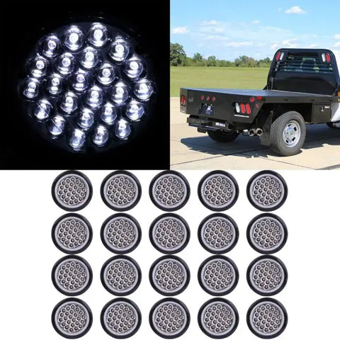 20X 4 inch Round Truck Trailer Tail Light Turn Reverse Backup White 24V 24 LED ECCPP